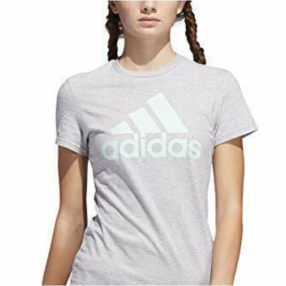 NWT ADIDAS BADGE OF SPORT TEE CHILL LIFTING CROP T SHIRT GREY WHITE MINT GREEN